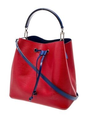 Authentic LOUIS VUITTON-Neonoe MM red epi bucket bag blue handle